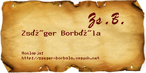 Zséger Borbála névjegykártya